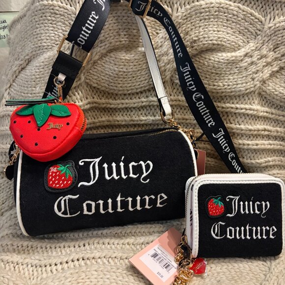 Juicy Couture "Sweet n Juicy" Black Barrel Bag & Matching Wallet Set NWT - Picture 2 of 10